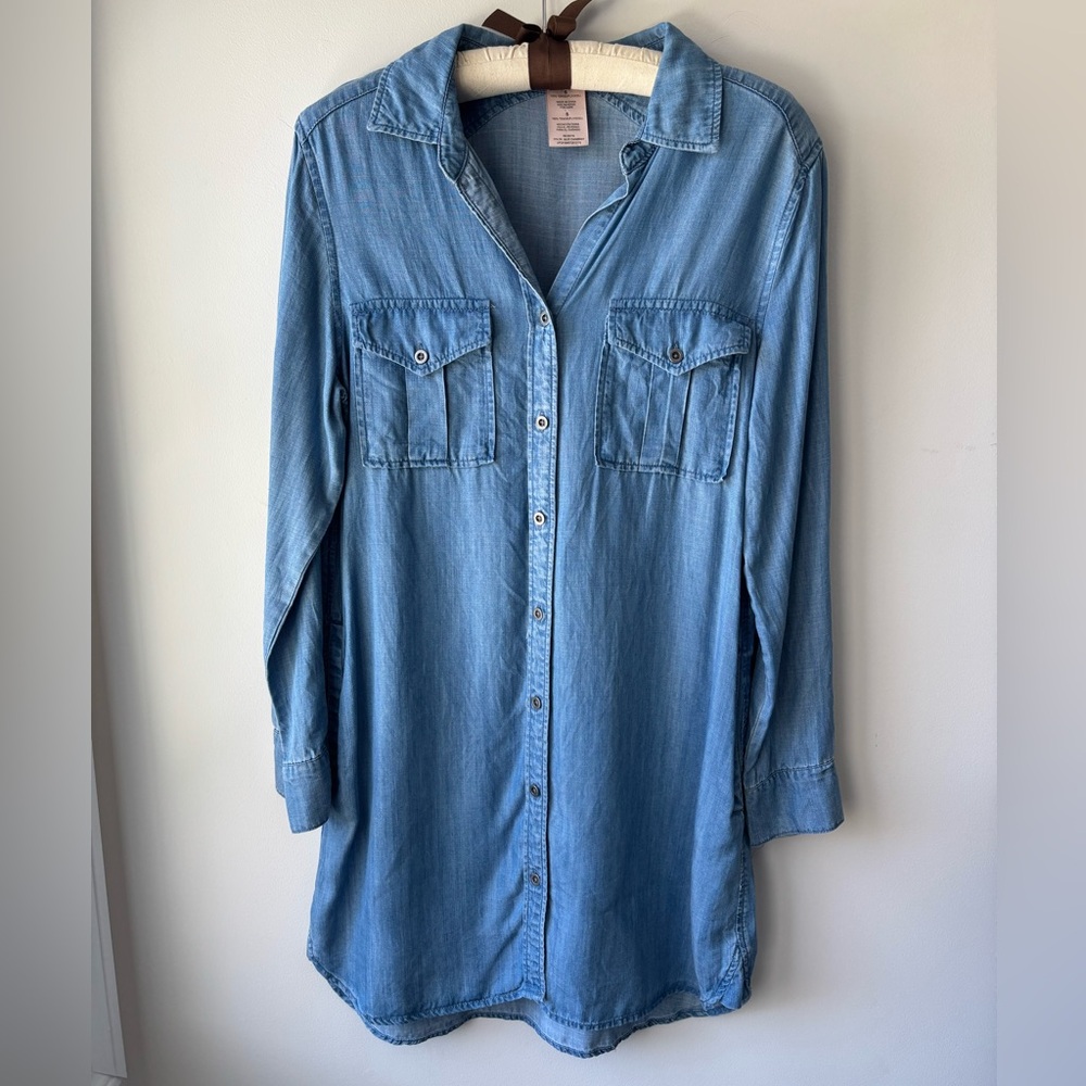 Philosophy Republic Clothing Women's Blue Chambray 100% Tencel Shirt Dress